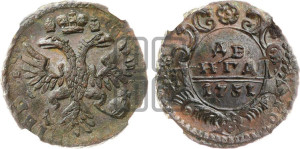 Денга 1731 года (крест державы простой)