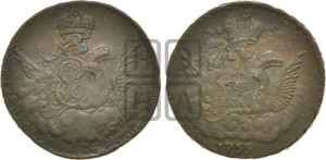 Копейка 1755 года (с орлом в облаках, гурт сетчатый, гурт гладкий)