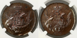 Копейка 1755 года ММД (с орлом в облаках, гурт “МОСКОВСКОГО МАНЕТНОГО ДВОРА”). Новодел.