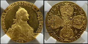 5 рублей 1764 года СПБ (с шарфом на шее)