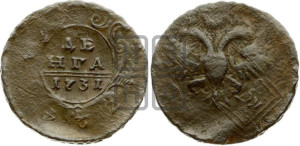 Денга 1731 года (крест державы узорчатый)