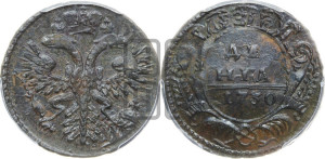 Денга 1730 года (крест державы узорчатый)