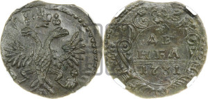 Денга 1731 года (крест державы узорчатый)