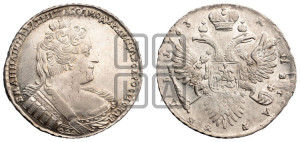 1 рубль 1733 года (без броши на груди, разновидности не отмеченные редкостью)