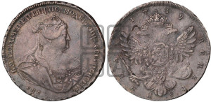 1 рубль 1739 года СПБ (петербургский тип, портрет 1738 года СПБ, без розетки на груди и плече)
