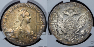 1 рубль 1766 года СПБ/АШ ( СПБ, без шарфа на шее)