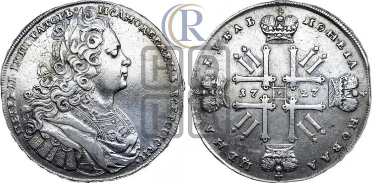 1 рубль 1727 года (московский тип, гурт надпись)