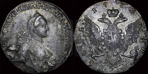 1 рубль 1765 года ММД/EI (с шарфом на шее)