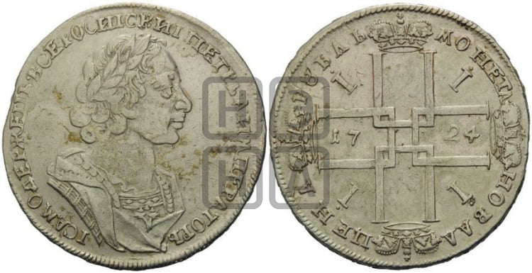 1 рубль 1724 года (портрет в античных доспехах, ”матрос”, без инициалов медальера, портрет 1723 года)