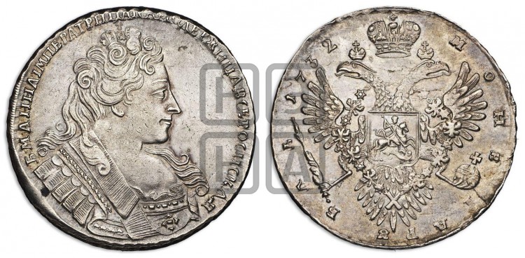 1 рубль 1732 года (хвост орла делит РУ-БЛЬ, между У и Б)
