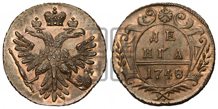 Денга 1748 года (с орлом на аверсе)