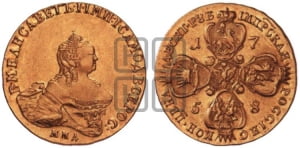 10 рублей 1756, 1758 года (портрет работы Скотта, ММД)
