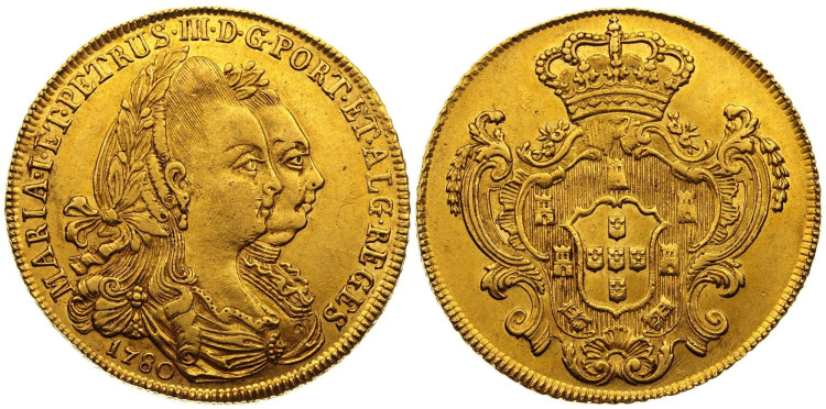6400 реалов 1780 года. Бразилия. Королева Мария I и Педру III