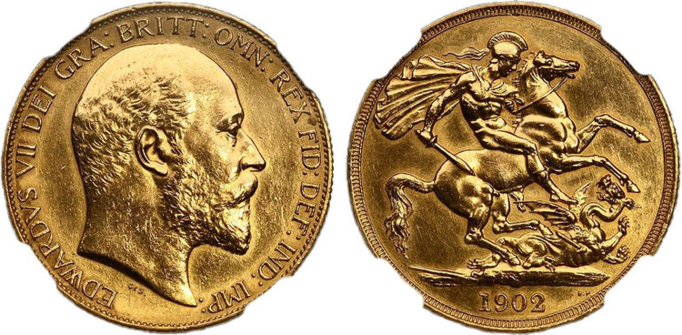 2 фунта 1902 года. Великобритания. Король Эдуард VII