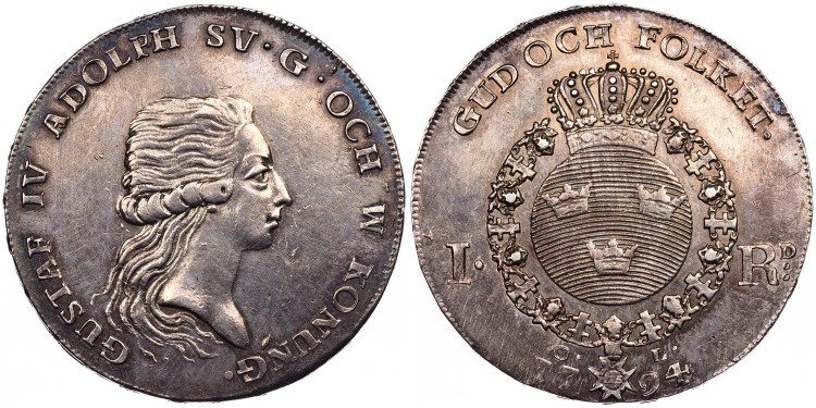1 риксдалер 1794 года. Швеция