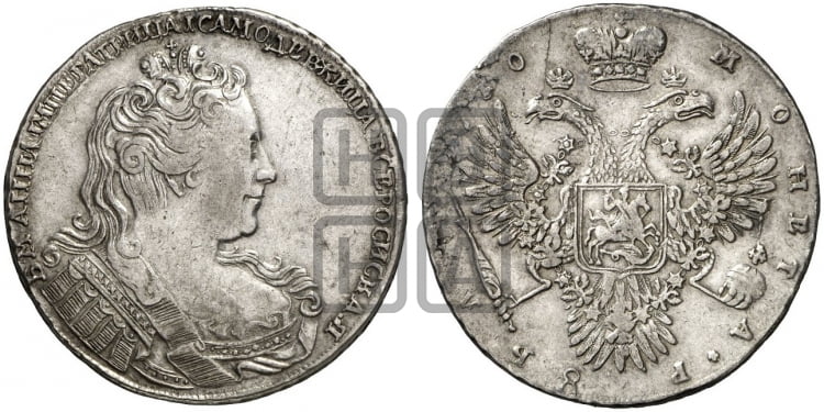 1 рубль 1730 года (корсаж  параллелен окружности) - Биткин: #30 (R)