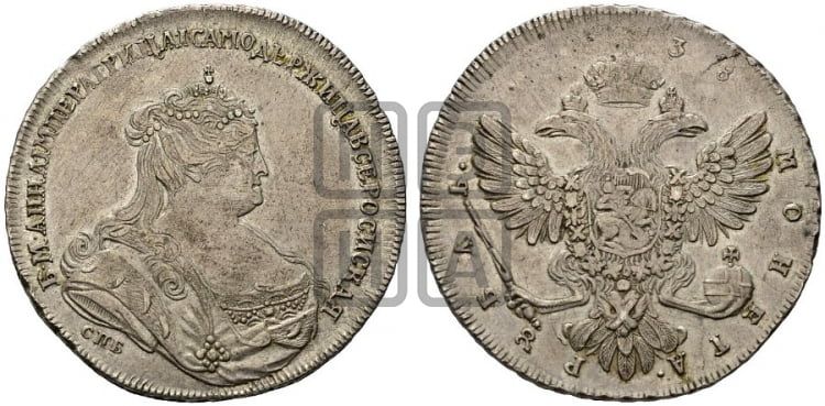 1 рубль 1738 года СПБ (петербургский тип, СПБ под рукавом) - Биткин: #235 (R)