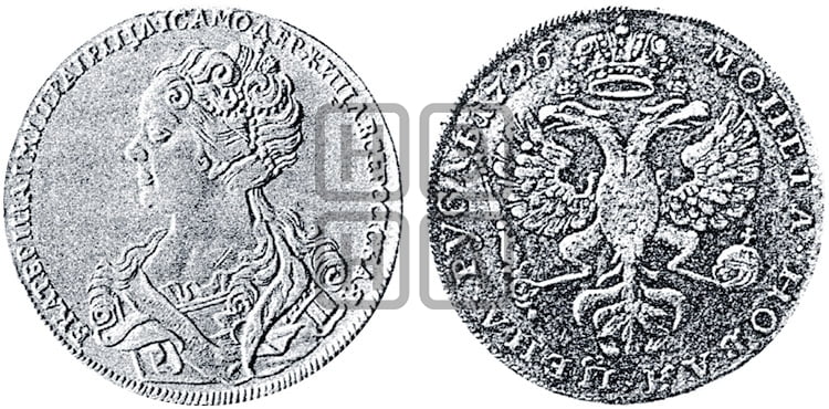 1 рубль 1726 года (Портрет влево, Московский тип, хвост орла широкий) - Биткин #15 (R3)