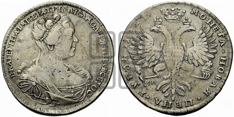 1 рубль 1727 года СП-Б (Портрет вправо, Петербургский тип, голова большая) - Биткин: #159 (R)