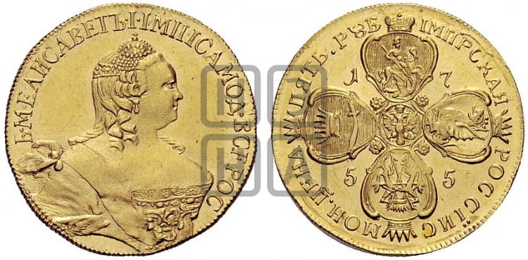5 рублей 1755 года (Петербургский двор, без знака СПБ) - Биткин: #82 (R2)