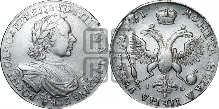 1 рубль 1719 года OK/ILL (портрет в латах, знак медальера ОК, инициалы минцмейстера L или ILL) - Биткин: #824