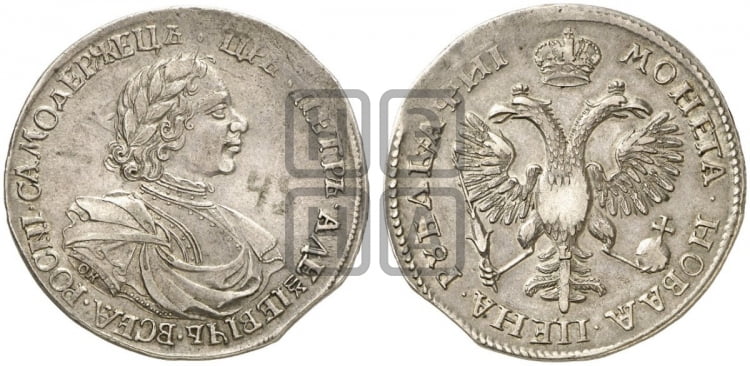 1 рубль 1718 года OK/L (портрет в латах, знак медальера ОК, инициалы минцмейстера L) - Биткин: #229 (R1)