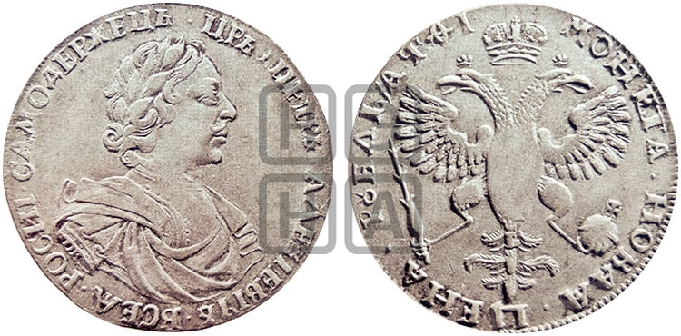 1 рубль 1719 года OK/L (портрет в латах, знак медальера ОК, инициалы минцмейстера L или ILL) - Биткин: #260 (R)