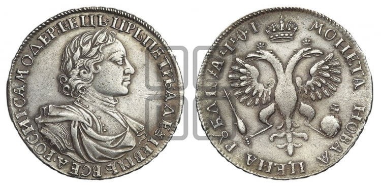1 рубль 1719 года OK/L (портрет в латах, знак медальера ОК, инициалы минцмейстера L или ILL) - Биткин: #279 (R)