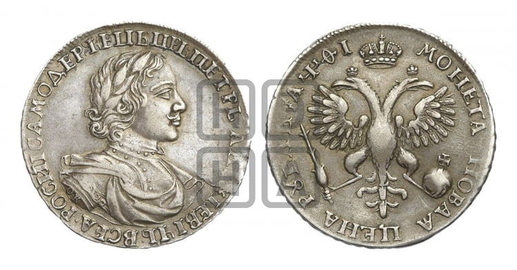 1 рубль 1719 года OK/L (портрет в латах, знак медальера ОК, инициалы минцмейстера L или ILL) - Биткин: #280 (R)