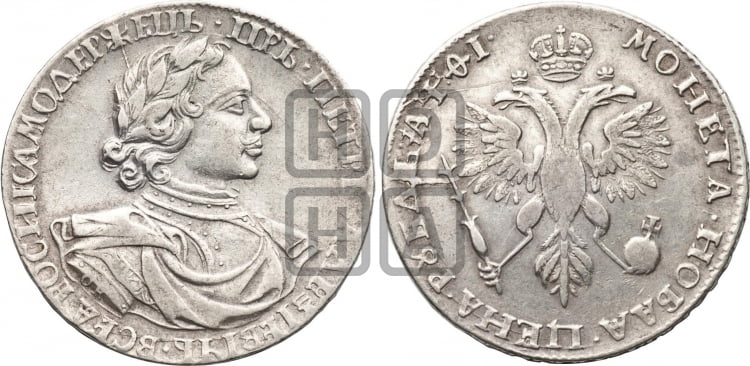 1 рубль 1719 года OK (портрет в латах, знак медальера ОК, без обозначения минцмейстера) - Биткин: #281