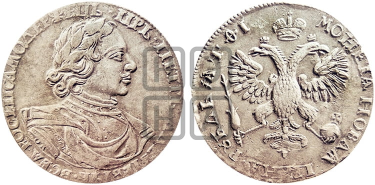 1 рубль 1719 года OK/L (портрет в латах, знак медальера ОК, инициалы минцмейстера L или ILL) - Биткин: #282 (R)