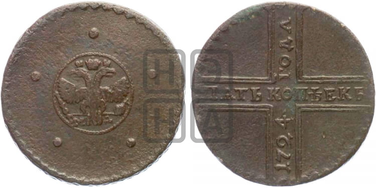 5 копеек 1724 года МД (”Крестовик”, со знаком монетного двора МД) - Биткин: #3716