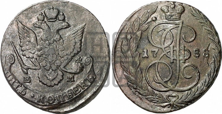 5 копеек 1788 года ЕМ (ЕМ, Екатеринбургский монетный двор) - Биткин #640 (R1)