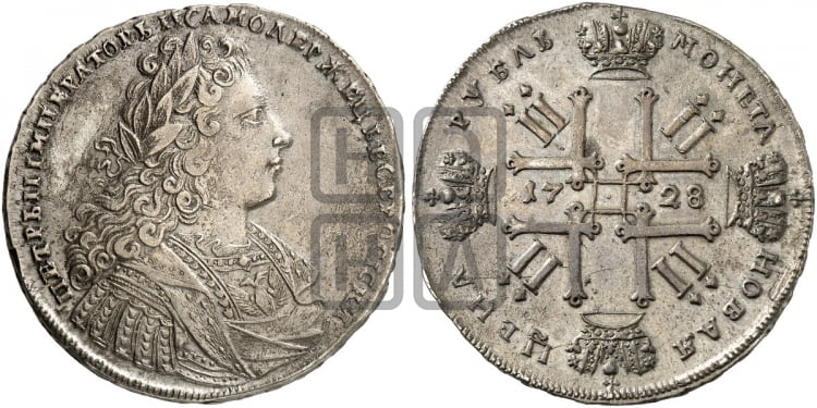 1 рубль 1728 года (голова внутри надписи, без звезды на плаще) - Биткин: #49