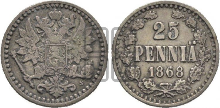 25 пенни 1868 года S - Биткин #644 (R1)