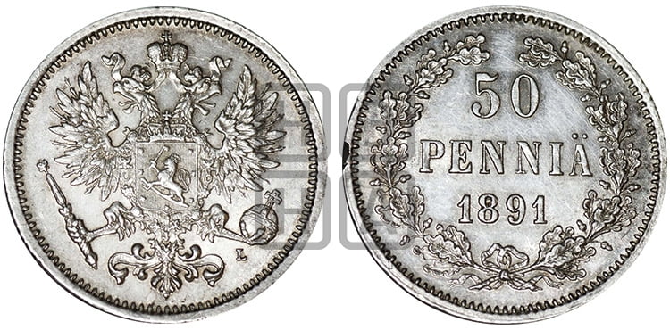50 пенни 1891 года L - Биткин #235