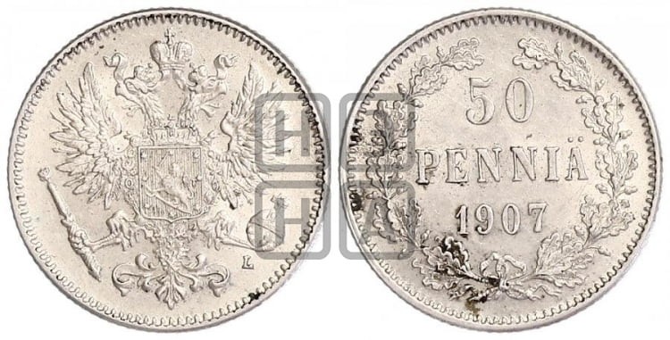 50 пенни 1907 года L - Биткин #402