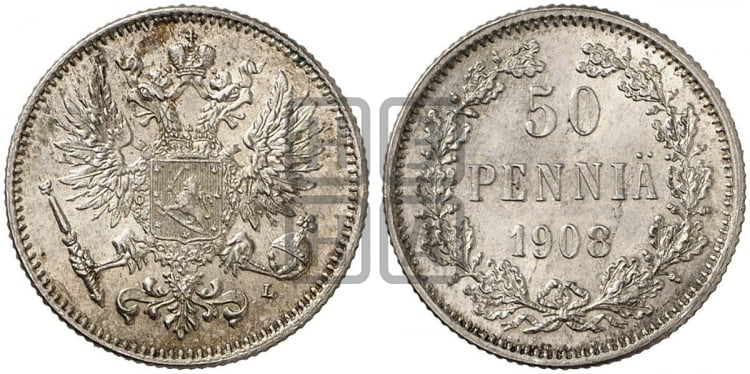 50 пенни 1908 года L - Биткин #403