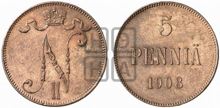 5 пенни 1908 года - Биткин #449