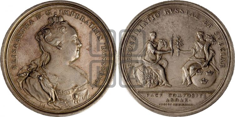 медаль Мир со Швецией, 7 августа 1743 - Дьяков: 88.9