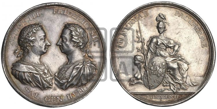 медаль Союз Петра III с королем Пруссии Фридрихом II, 1762 - Дьяков: 113.1