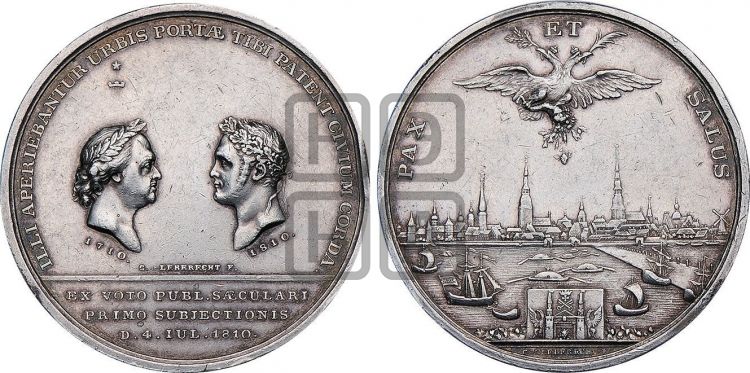 медаль 100-летие присоединения Риги к России. 1810 - Дьяков: 336.1