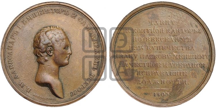 медаль Персональные наградные медали 1803 года - Дьяков: 284.2