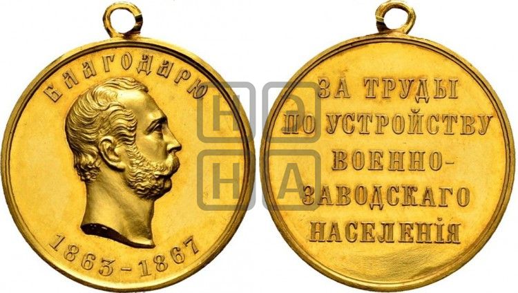 медаль За труды по устройству военно-заводского населения. 1867 - Дьяков: 750.1