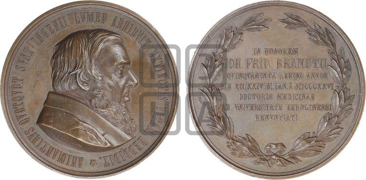 медаль И.Ф. Брандт, 50 лет получения степени доктора медицины. БД (1876) - Дьяков: 833.1