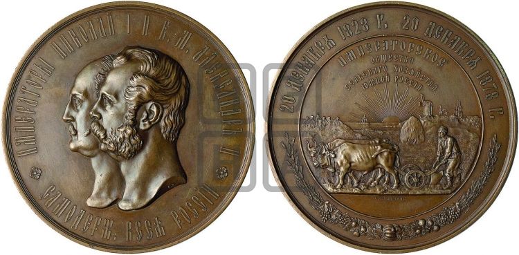 медаль 50-летие Императорского общества сельского хозяйства Южной России. 1878 - Дьяков: 849.1