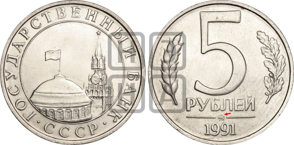 5 рублей 1991 года  - Федорин: 3