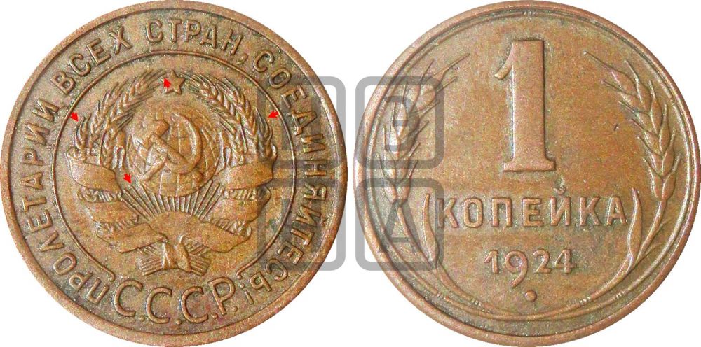 1 копейка 1924 года (гладкий гурт)| Адрианов - 3