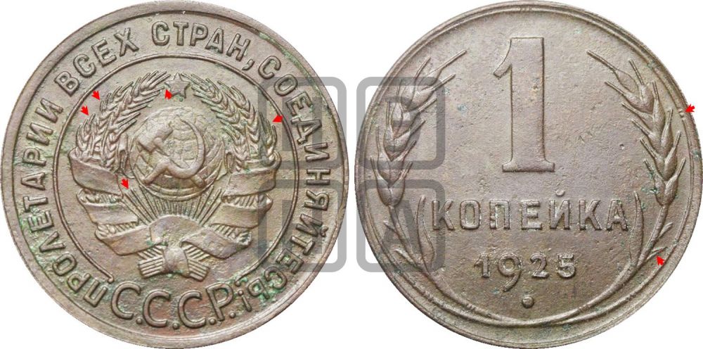 1 копейка 1925 года (серп в полюсе)| Адрианов - 8б