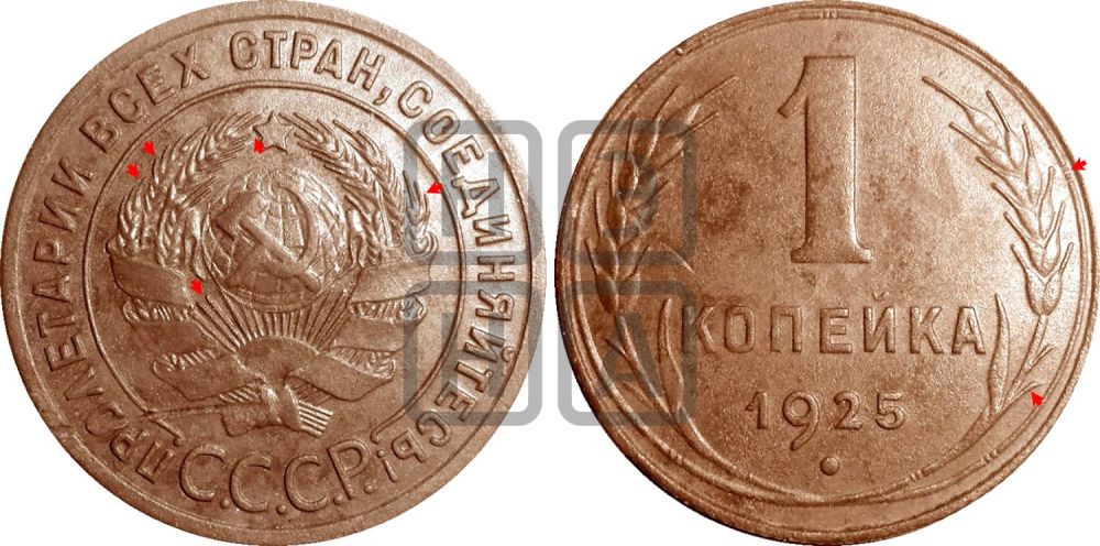 1 копейка 1925 года (серп в полюсе)| Адрианов - 9в